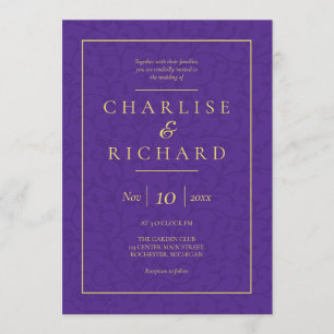 Royal purple floral vines wedding invitation