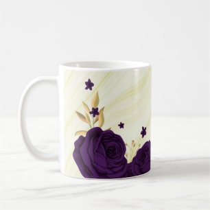 royal purple flowers gold leaves marble coffee mug