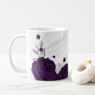 royal purple flowers silver leaves marble coffee mug