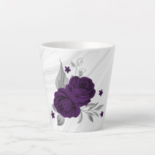 royal purple flowers silver leaves marble latte mug