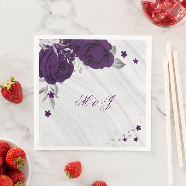 royal purple flowers silver leaves marble napkin (Insitu)