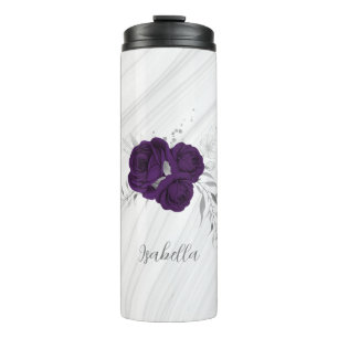 royal purple flowers silver leaves marble thermal tumbler