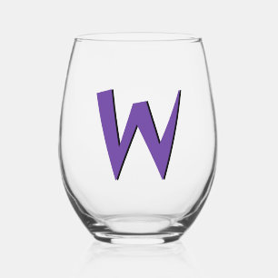 Royal Purple Funny Modern Monogram Initial Letter Stemless Wine Glass