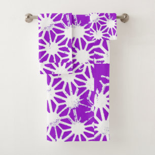 Royal purple geometric pattern bath towel set