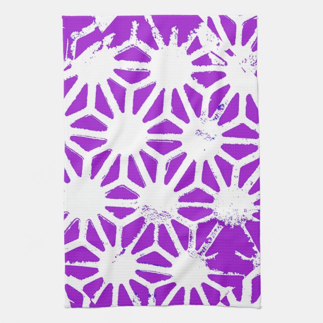 Royal purple geometric pattern tea towel (Vertical)