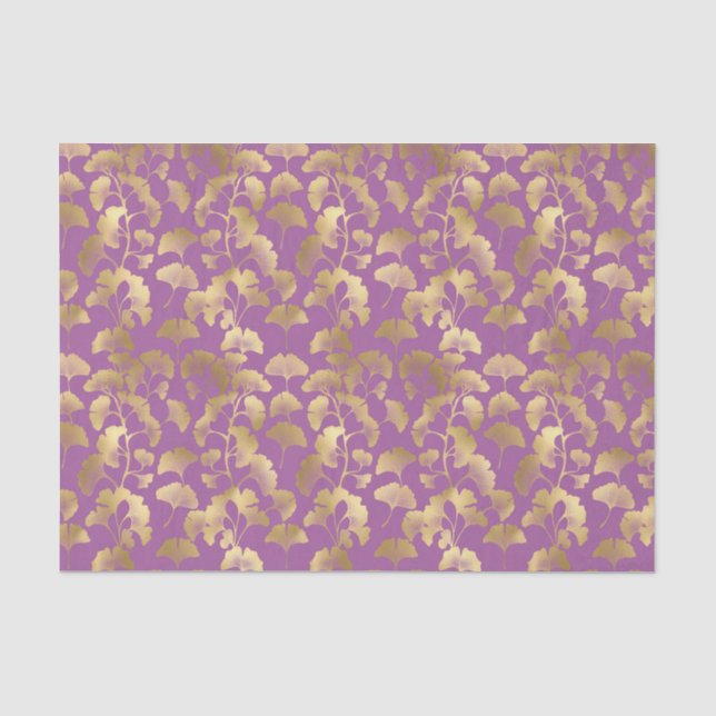 Royal Purple Ginkgo Leaf Luxury Gold Pattern Tissue Paper (Front)