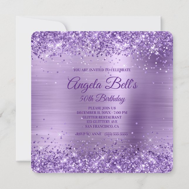 Royal Purple Glitter Brushed Foil 50th Birthday Invitation (Back)