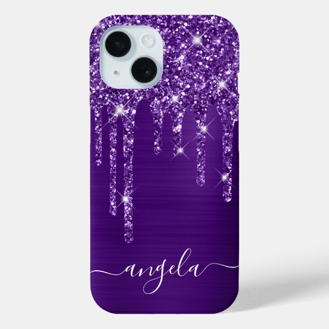 Royal Purple Glitter Drips Glam Signature Case-Mate iPhone Case (Back)