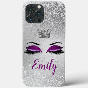 Royal Purple Glitter Eyes Monogram iPhone 13 Pro Max Case