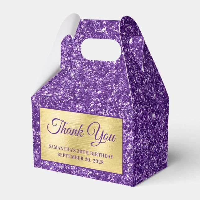 Royal Purple Glitter Gold 30th Birthday Thank You Favour Box (Front Side)