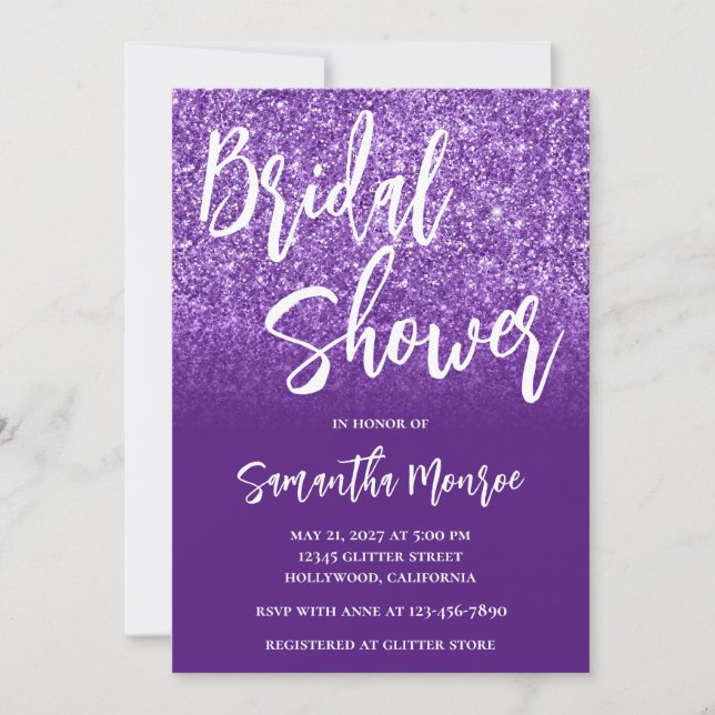Royal Purple Glitter Gradient Bridal Shower Invitation (Front)