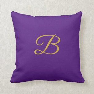 Royal Purple & Gold Colour Monogram Throw Pillow