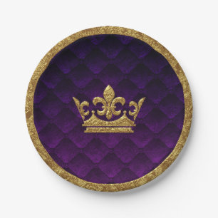 Royal Purple & Gold Crown Elegant Royal Storybook Paper Plate
