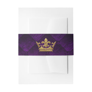 Royal Purple & Gold Crown Storybook Wedding Invitation Belly Band
