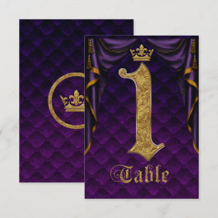 Royal Purple Gold Crown Wedding Table Number 1