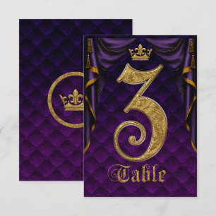 Royal Purple Gold Crown Wedding Table Number 3