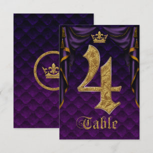 Royal Purple Gold Crown Wedding Table Number 4