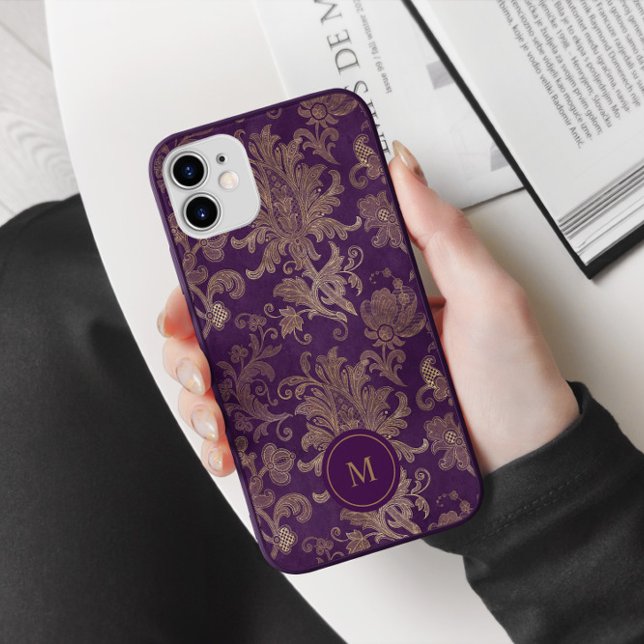 Royal Purple Gold Damask Monogram Case-Mate iPhone Case (Creator Uploaded)