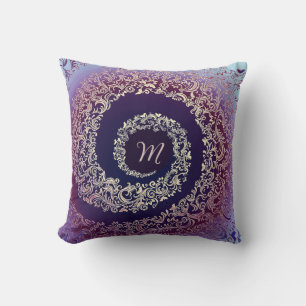 Royal Purple & Gold Damask Monogram Cushion