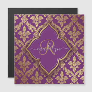 Royal Purple Gold Damask Pattern Fleur Monogram