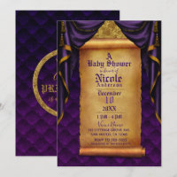 Royal Purple & Gold Drapes Scroll Baby Shower