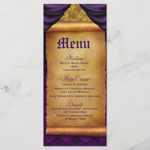 Royal Purple Gold Drapes Scroll Wedding Menu