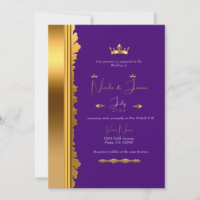 Royal Purple Gold Elegant Glam Wedding   Invitation (Front)