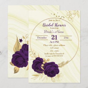 royal purple gold floral bridal shower invitation