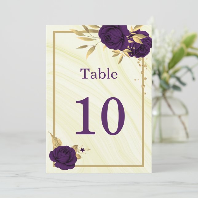royal purple gold floral geometric table number (Standing Front)