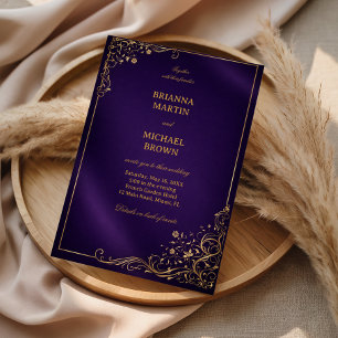 Royal Purple Gold Floral Invitation