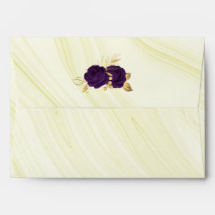 royal purple gold floral marble wedding envelope