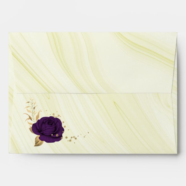 royal purple gold floral marble wedding envelope (Back (Top Flap))