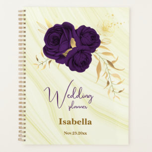 royal purple gold floral marble wedding planner
