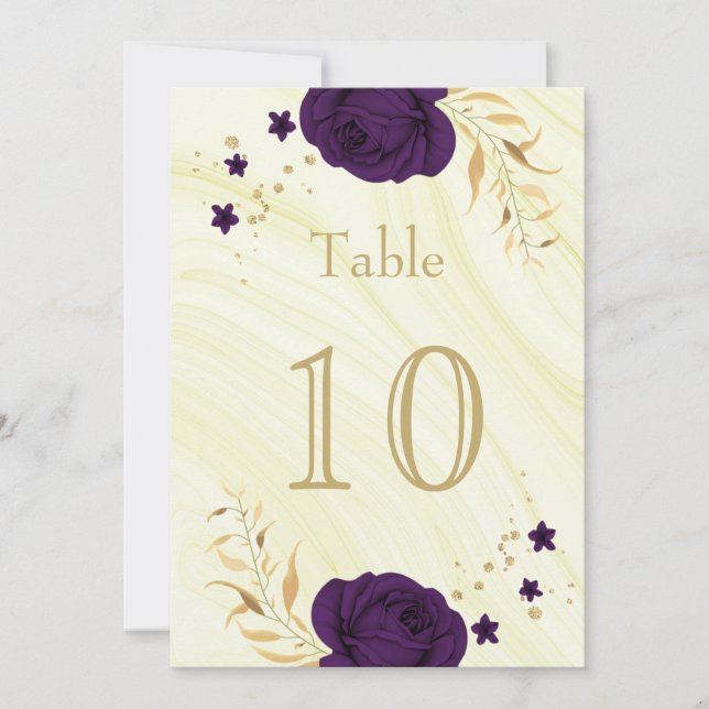 royal purple gold floral table number (Front)