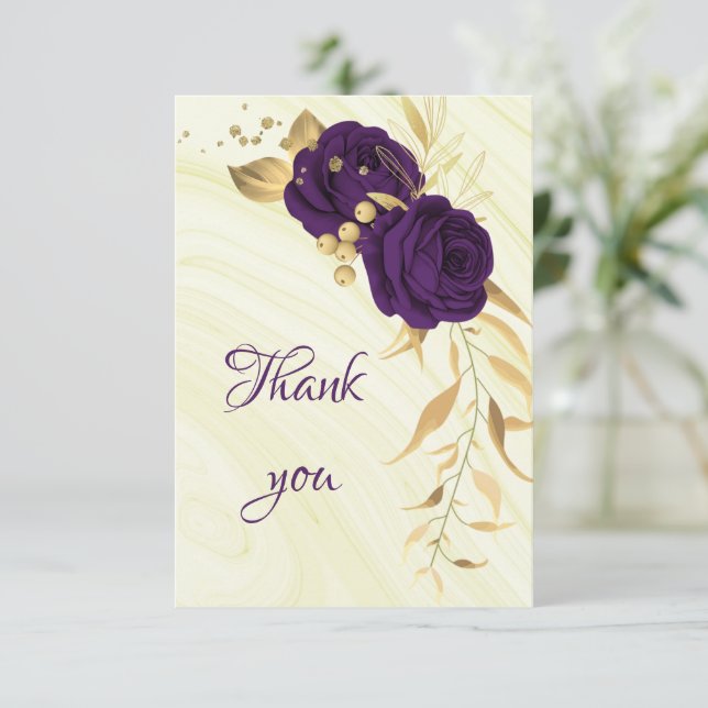 royal purple gold floral  thank you card (Standing Front)