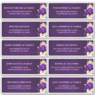 Royal Purple Gold Floral Wedding Guest Address
