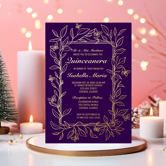 Royal Purple Gold Foil Quinceañera Invitations  (Creator Uploaded)