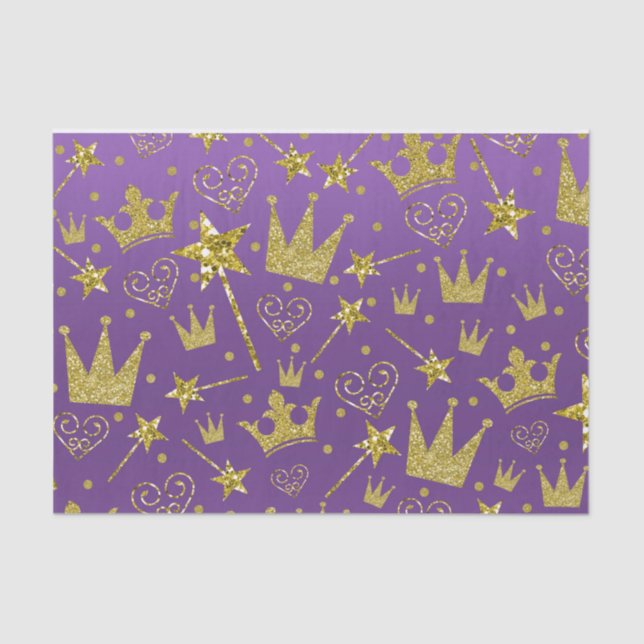 Royal Purple & Gold Glitter Girls Princess Party Tissue Paper (Front)