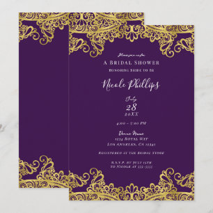 Royal Purple & Gold Lace Elegant Bridal Shower Invitation