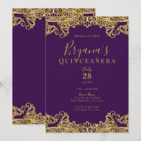 Royal Purple Gold Lace Elegant Quinceañera Party  