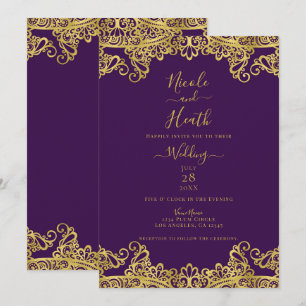 Royal Purple & Gold Lace Elegant Wedding    Invitation