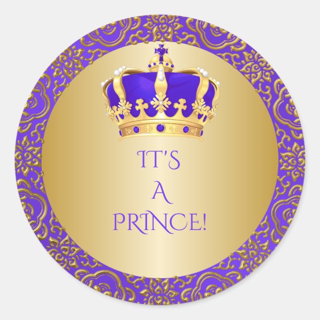 Royal Purple & Gold Little Prince Crown Classic Round Sticker (Front)