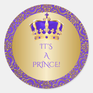 Royal Purple & Gold Little Prince Crown Classic Round Sticker