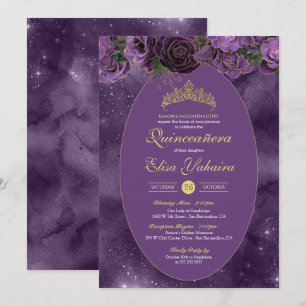 Royal Purple Gold Luxury Butterfly Quinceanera Invitation