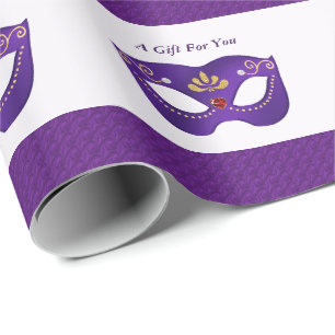 Royal Purple Gold Masquerade Venetian Stripes Wrapping Paper