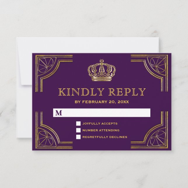 Royal Purple Gold Ornate Crown RSVP (Front)