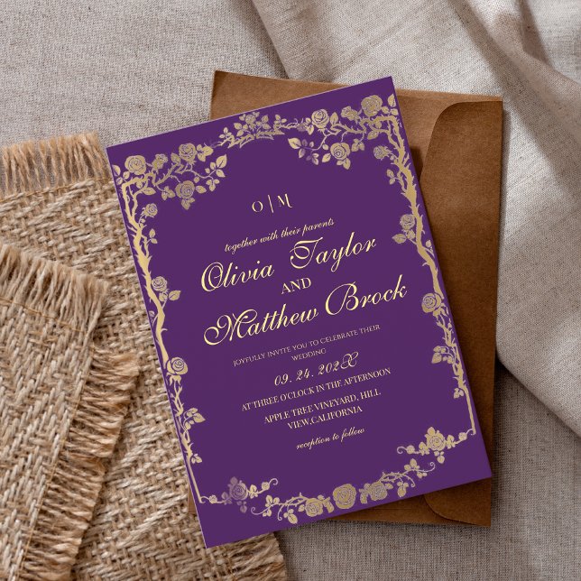 Royal Purple Gold Ornate Flowers The Wedding of Invitation (Creator Uploaded)