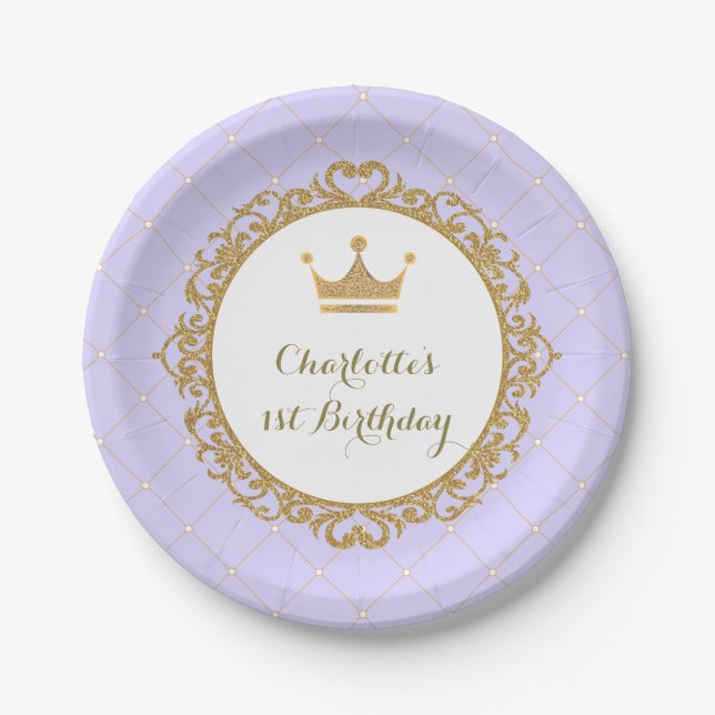 Royal Purple Gold Princess Birthday Party 7" Plate (Front)