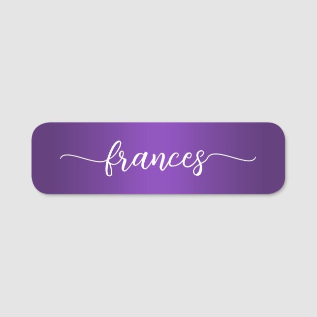 Royal Purple Gradient Handwritten Script Name Tag (Front)