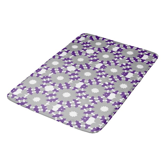 Royal Purple Grey White Connected Circles Pattern Bath Mat (Angled)